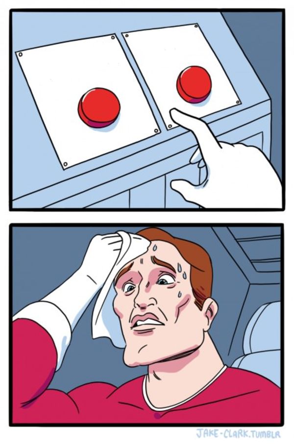 Two Buttons meme about Wellbel